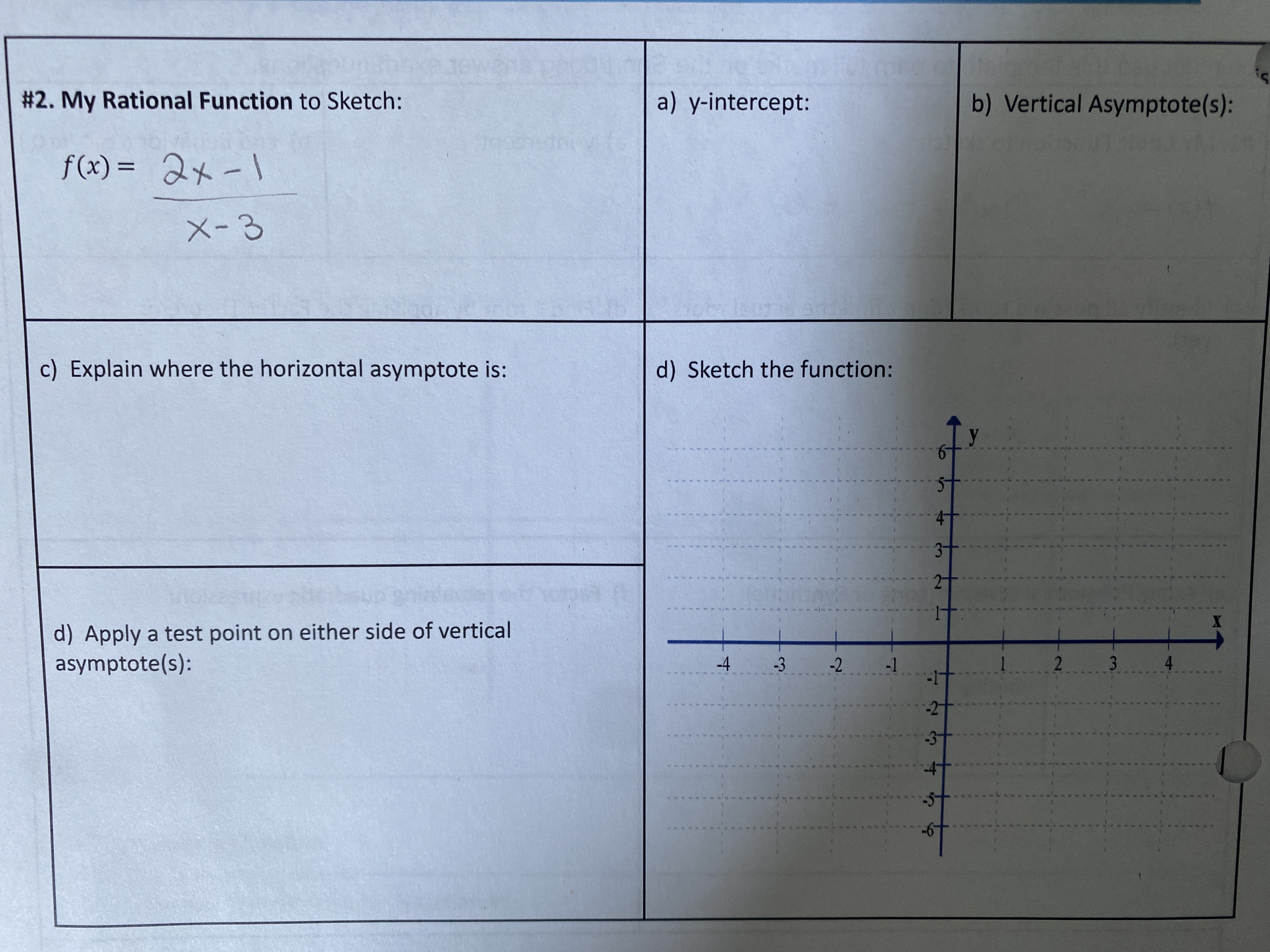 f ( x ) = 2x- 1 X- 3 c) Explain where