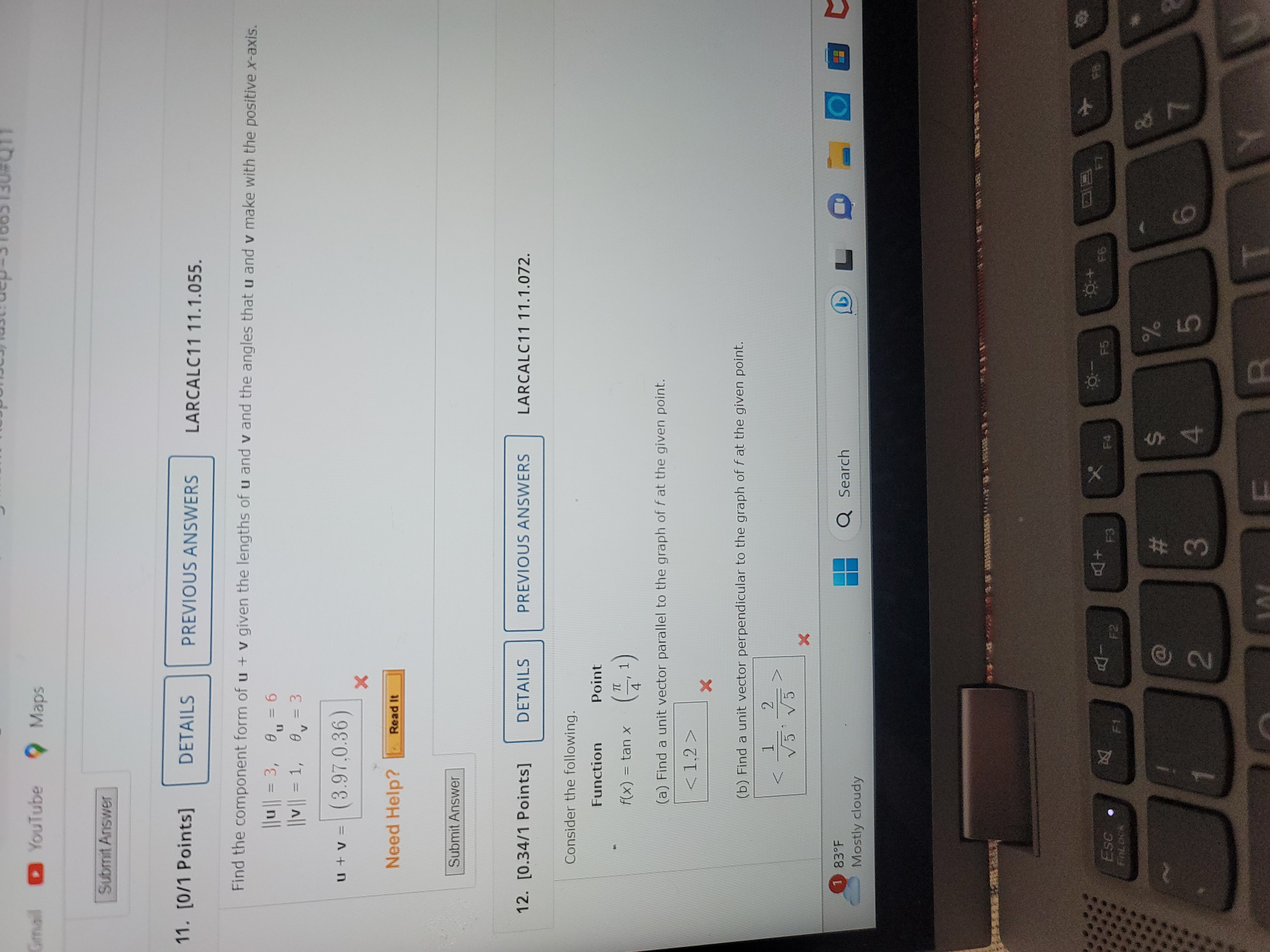 = 1, 0 % = 3 u +v = (3.97,0.36) X Need