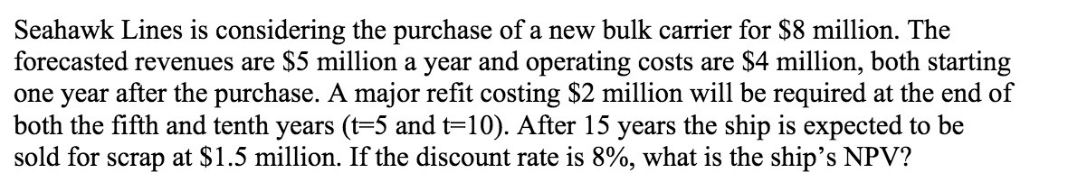 $8 million. The forecasted revenues are $5 million a year and operating