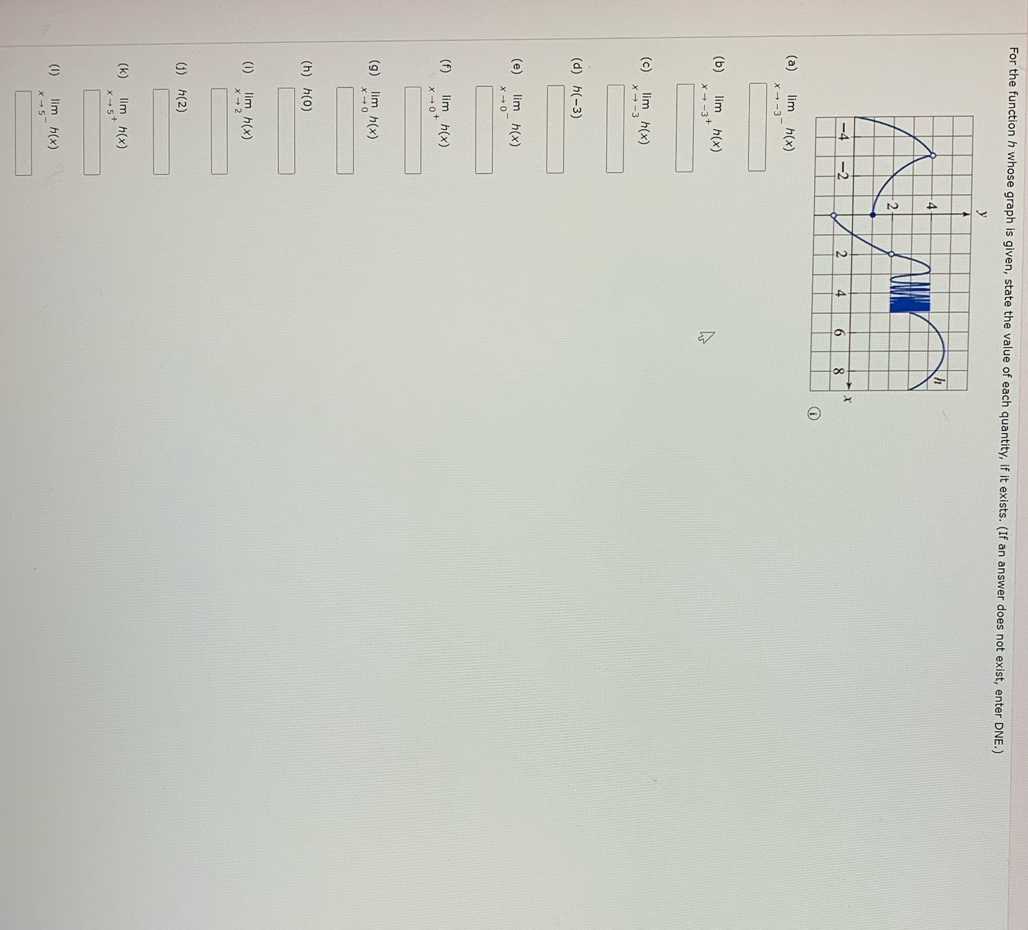  For the function h whose graph is given, state the value