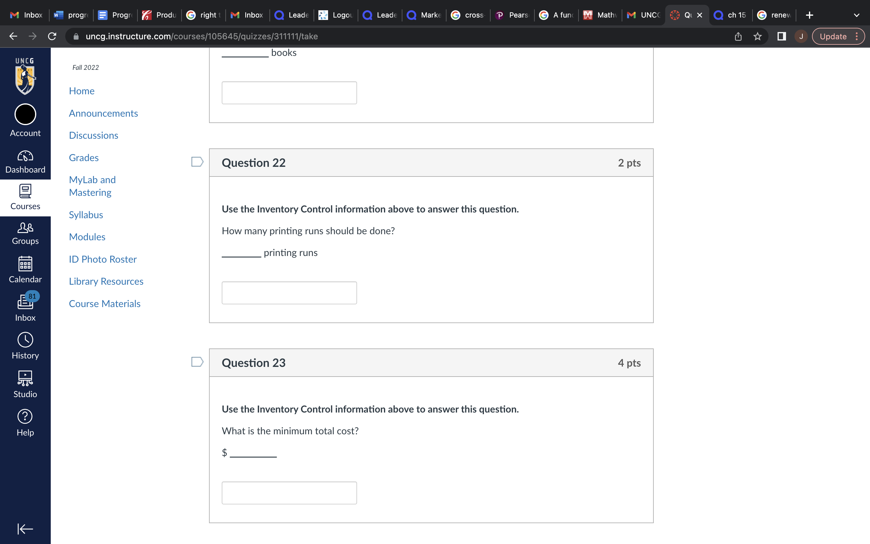 Groups Modules ID Photo Roster Calendar Library Resources Course Materials Inbox D