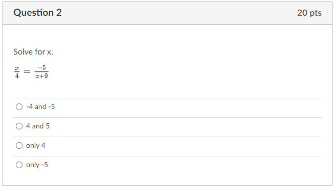 5 20 pts Solve for x. Be sure to check for any