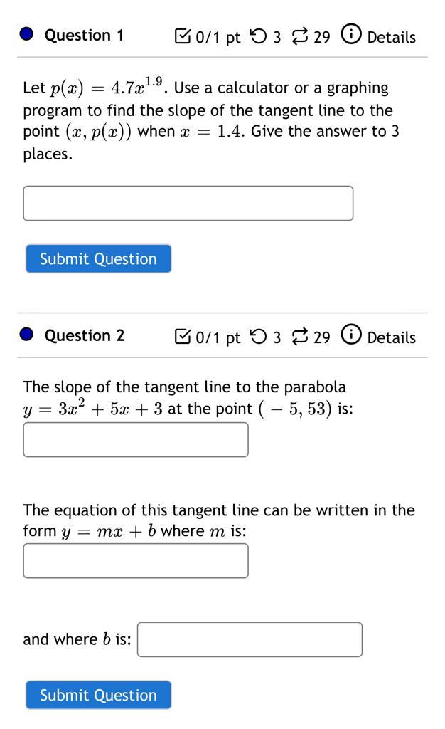 Details The slope of the tangent line to the parabola y =