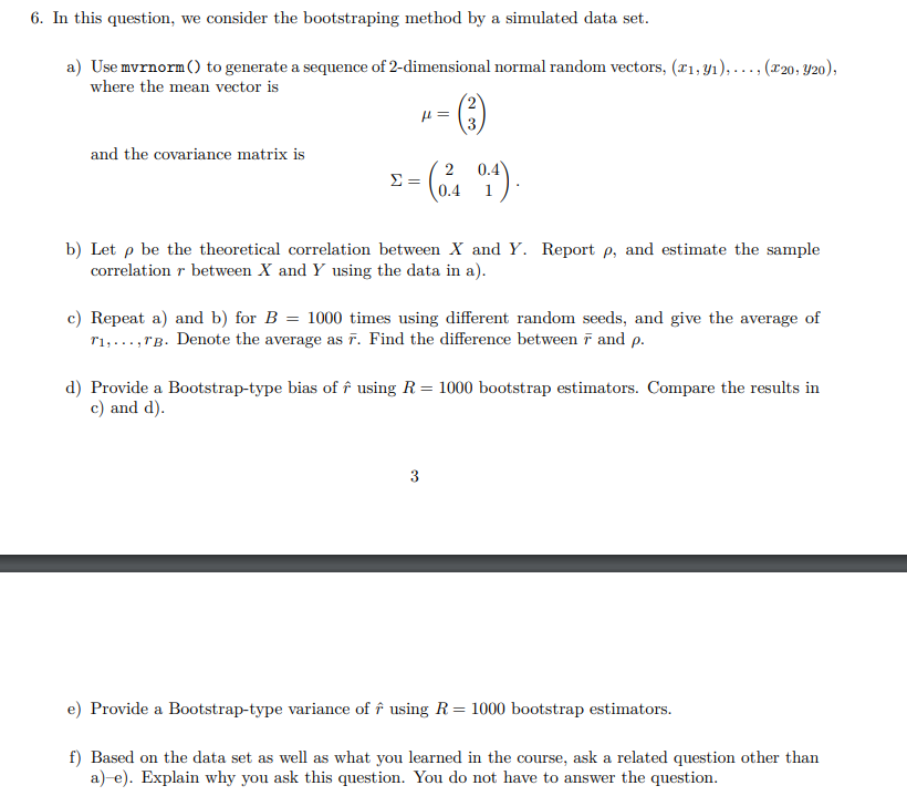simulated data set. a} Use Jrlv1'nv2clrrrlUI to generate a sequence of Edimensional