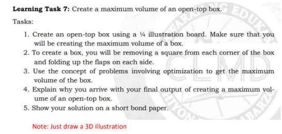  Learning Task 7: Create a maximum volume of an open-top box.