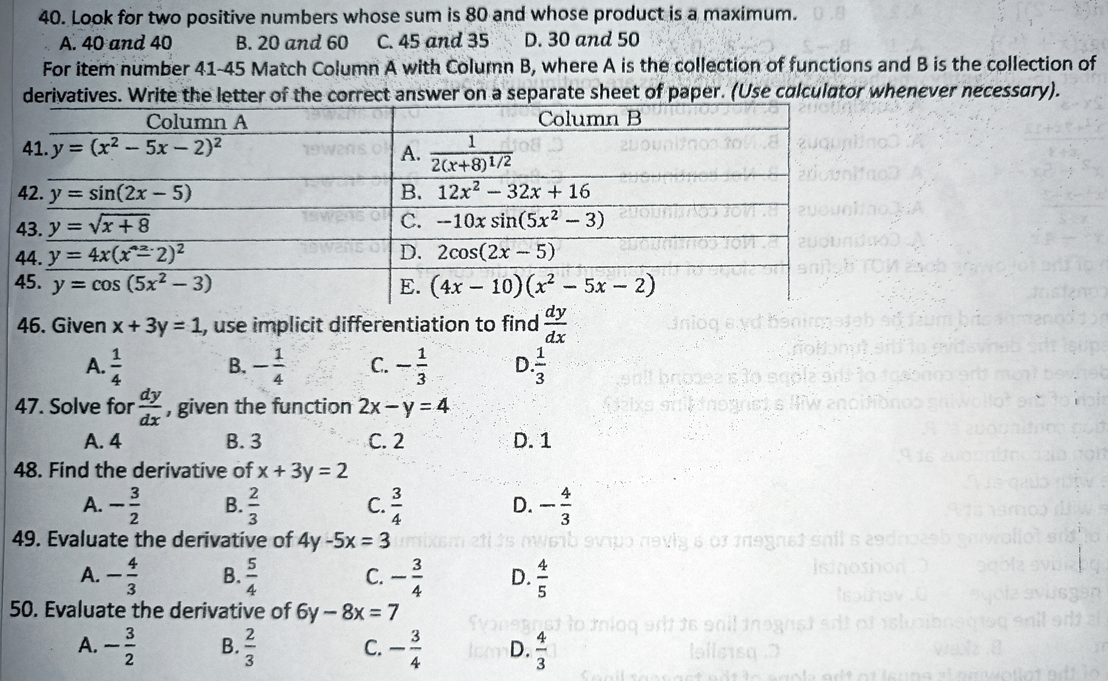 does NOT define the slope of the tangent line to the curve?