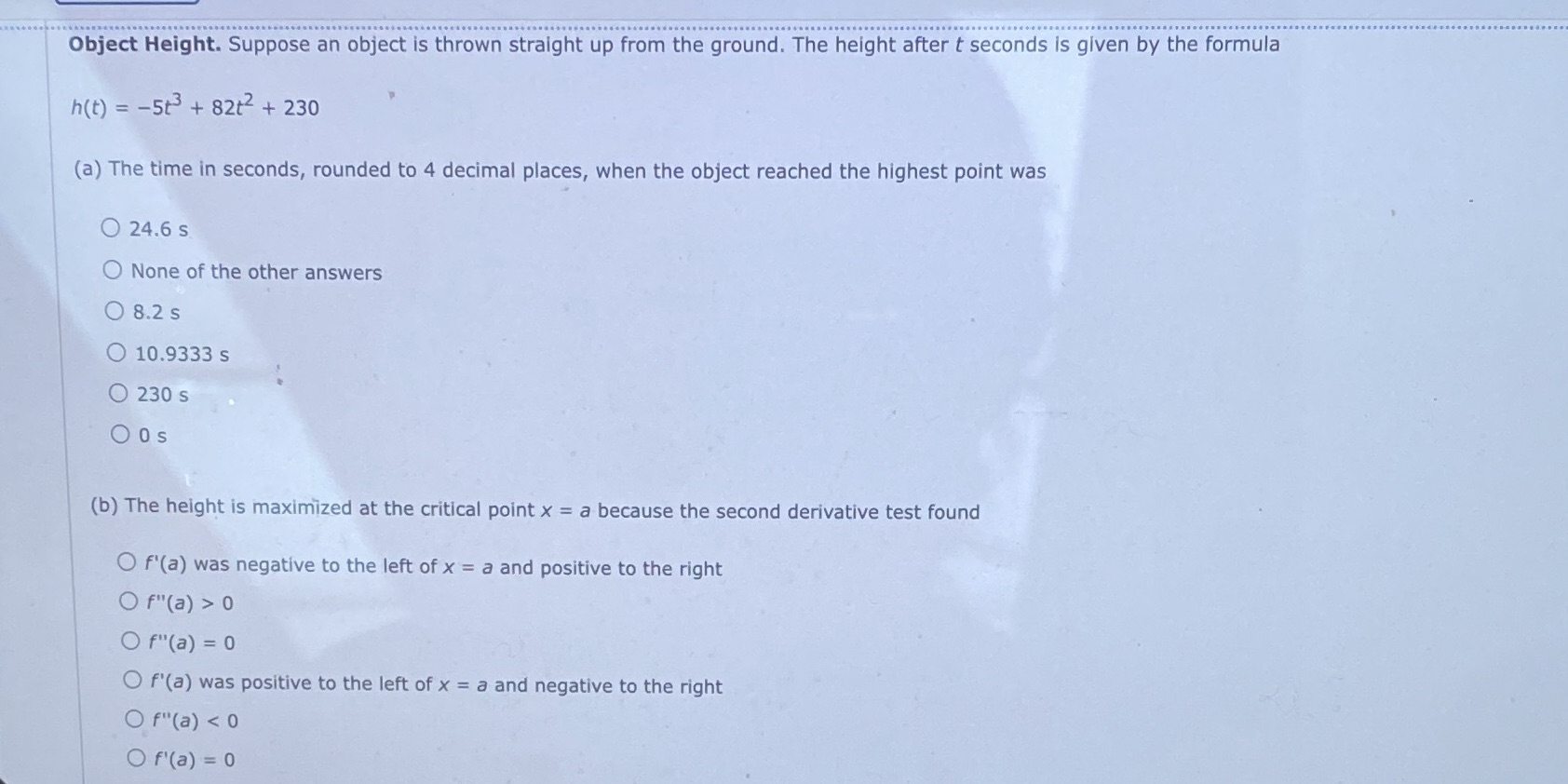 ground. The height after t seconds is given by the formula h