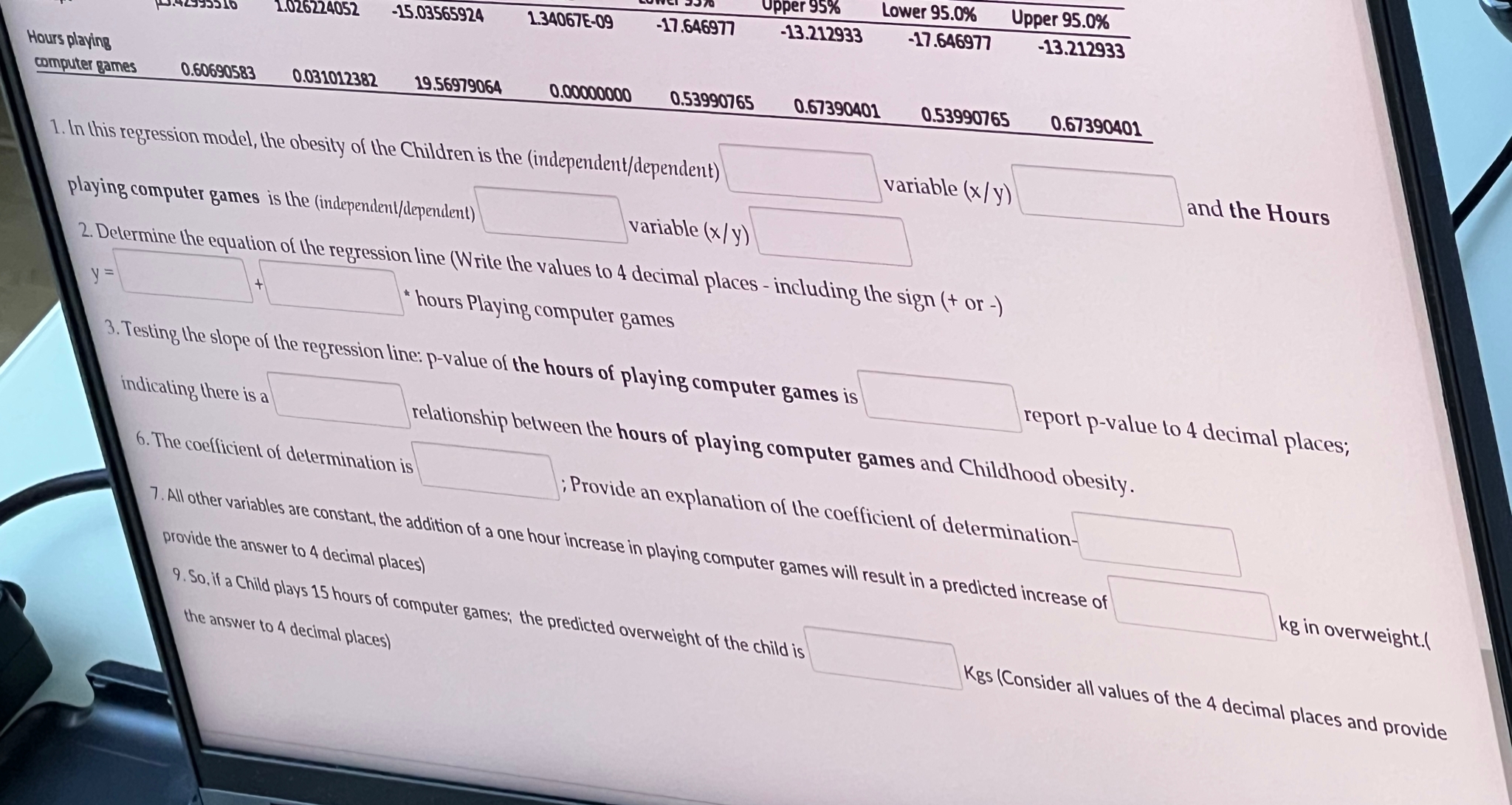 of the Children is the (independent/dependent) variable (x/ y) and the Hours