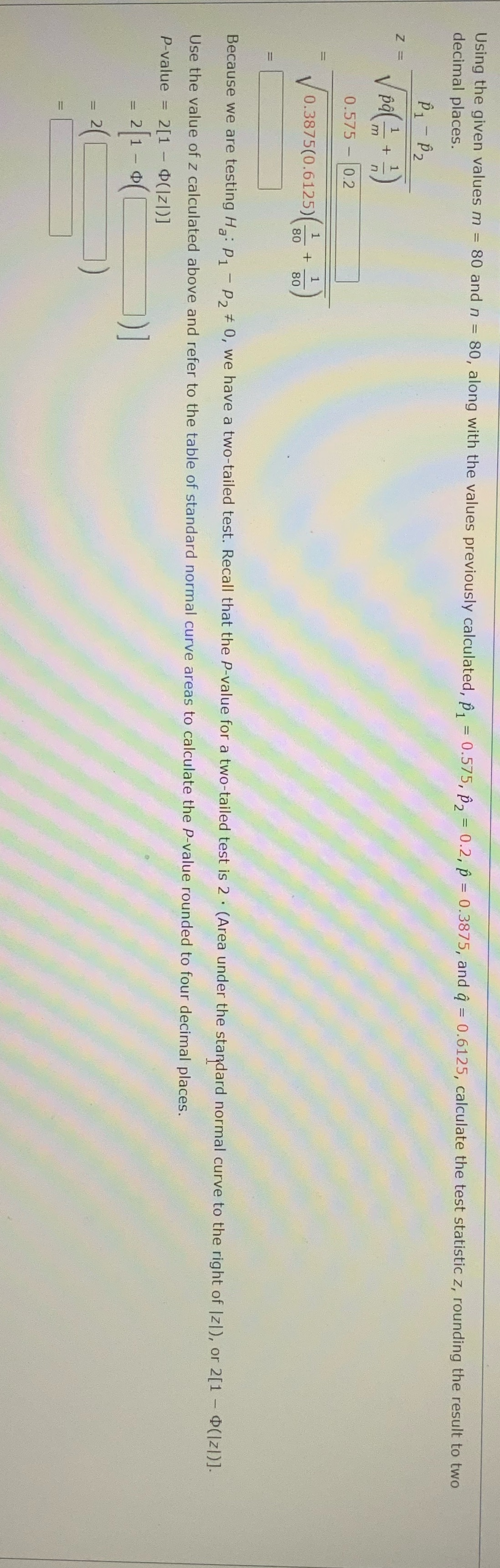  Using the given values m = 80 and n = 80,