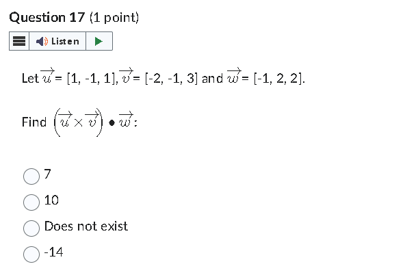1], v= [-2, -1, 3] and w = [-1, 2, 2]. Find