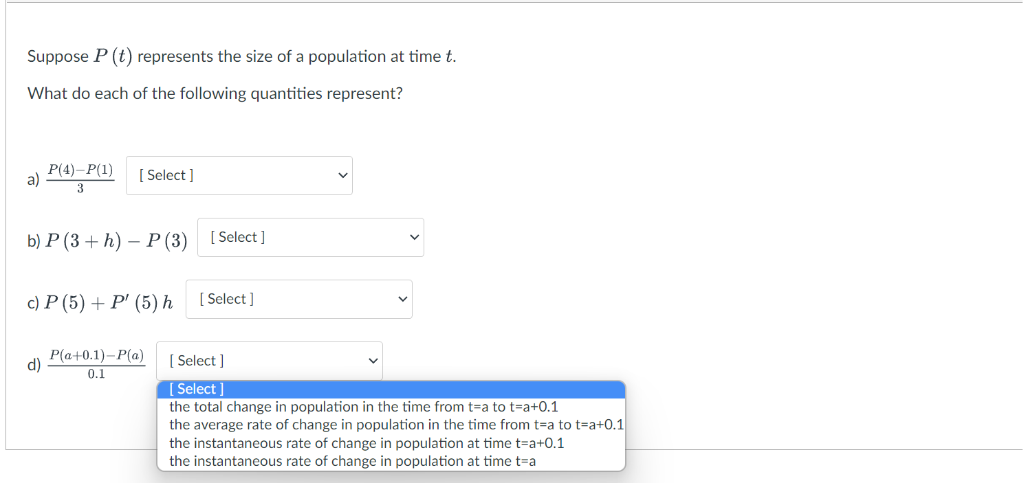 change in population over the interval [1,4] the total change in populaon