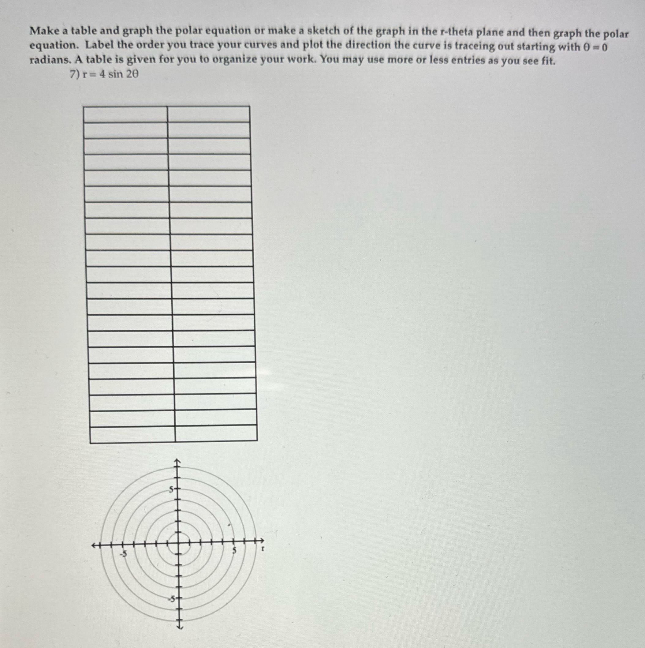 or make a sketch of the graph in the r-theta plane and