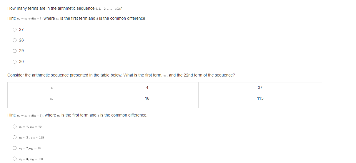 is the common difference O 27 O 28 O 29 O 30