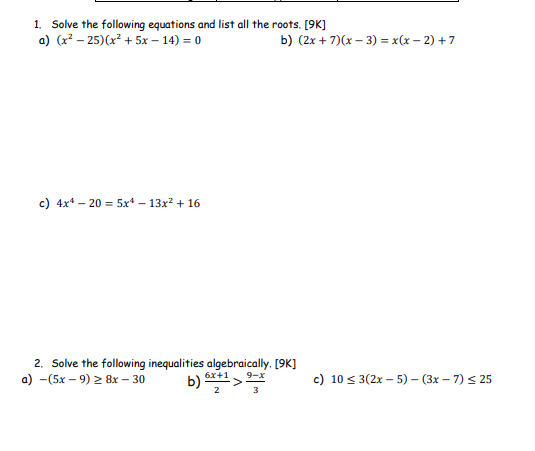  Solving Polynomial Equations & InequationsSolve the following question given in the