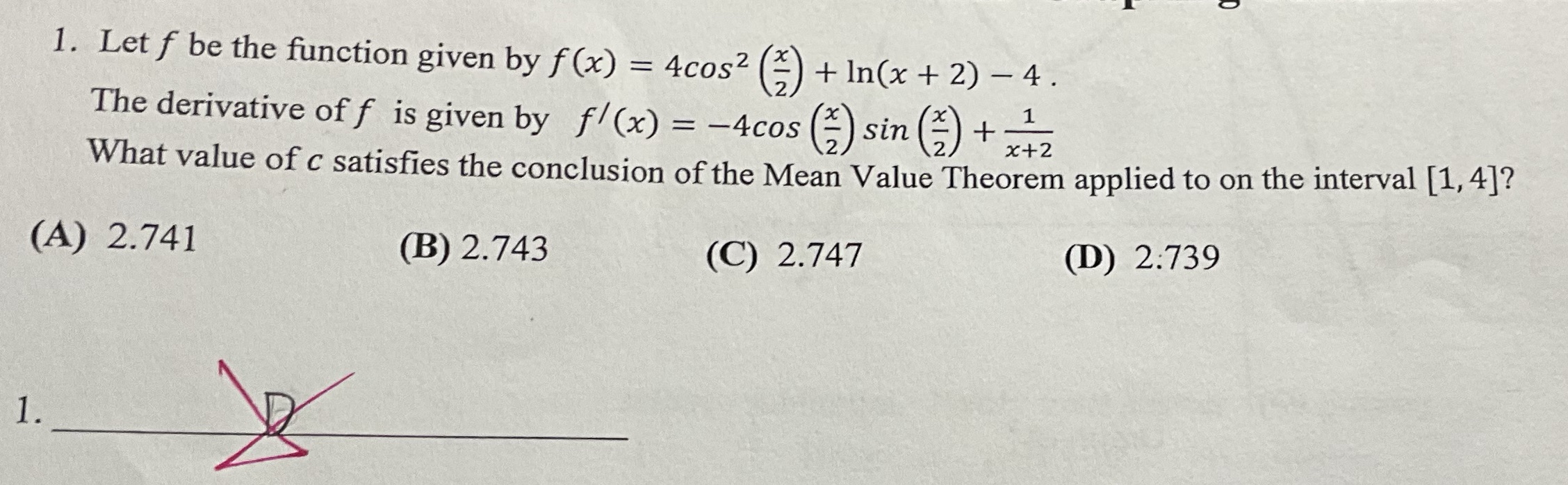 1. Let f be the function given by f (x) =