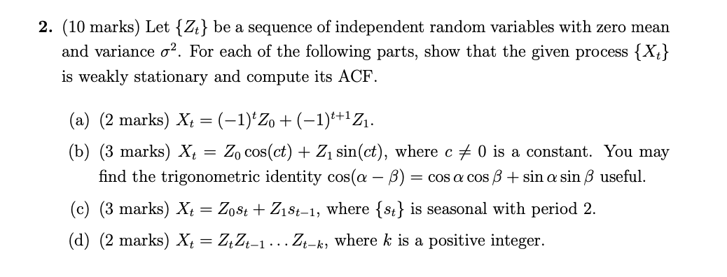 independent random variables with zero mean and variance o'. For each of