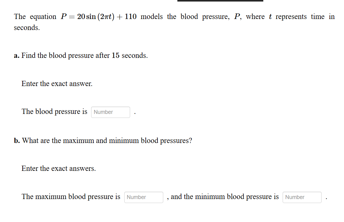 The equation P : 20 sin (2111;) + 110 models the