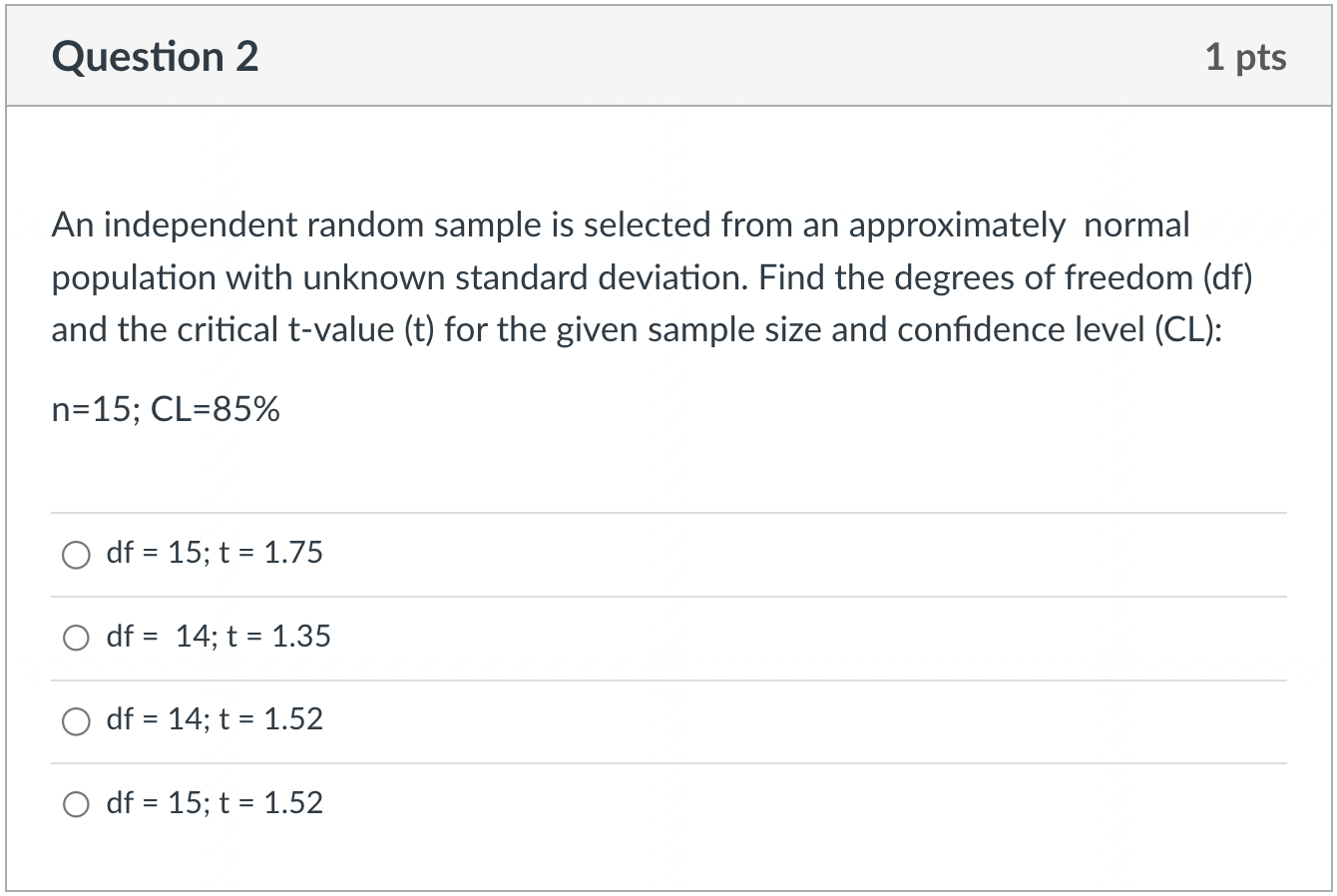 should lie within the condence interval Question 2 1 pts An independent