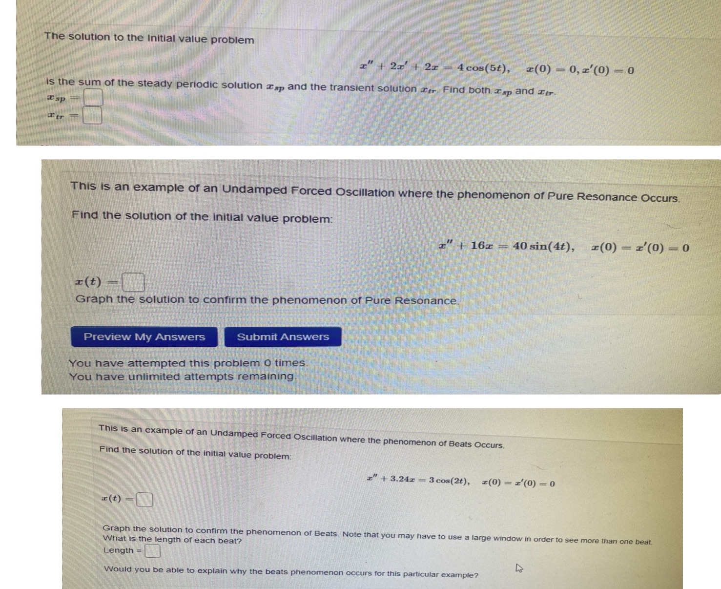 problem I" | 2x' 2x - 4 cos(5t), x(0) - 0, z'(0)