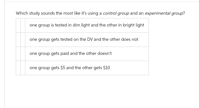 and an experimentet group? one group is tested in dim light and