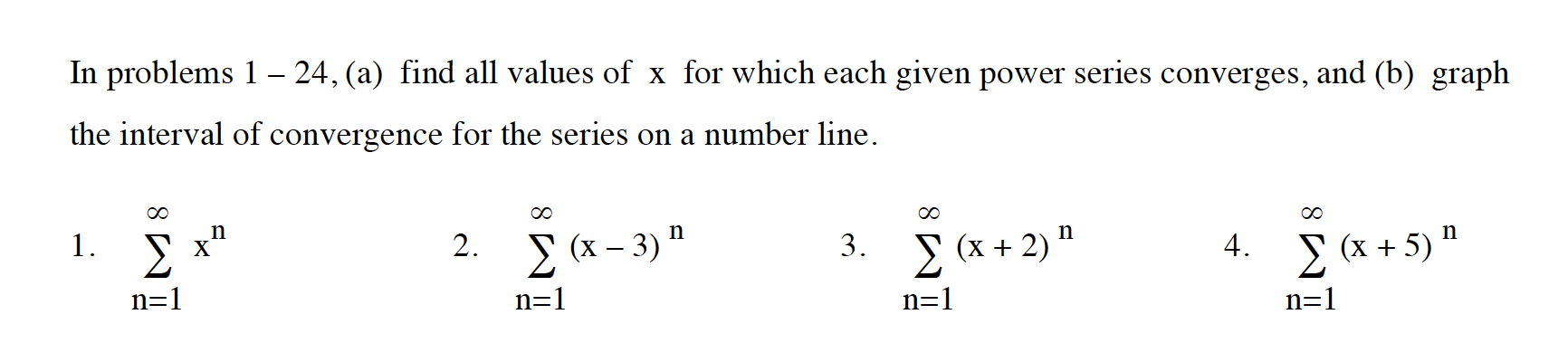 find all values of X for which each given power series converges,