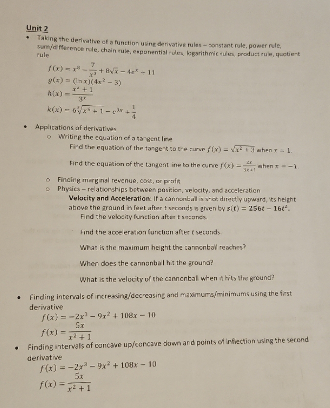 Unit 2 . Taking the derivative of a function using derivative