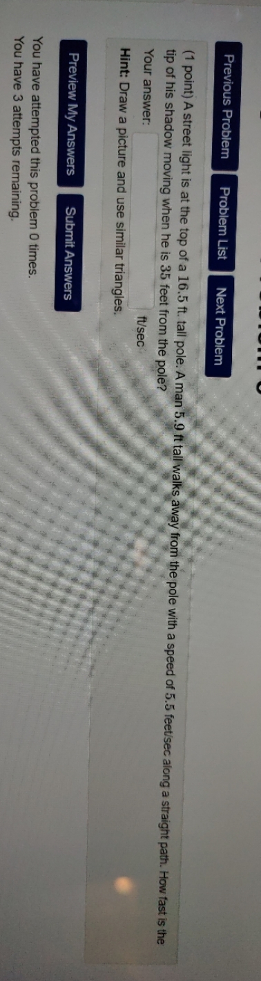  Previous Problem Problem List Next Problem (1 point) A street light