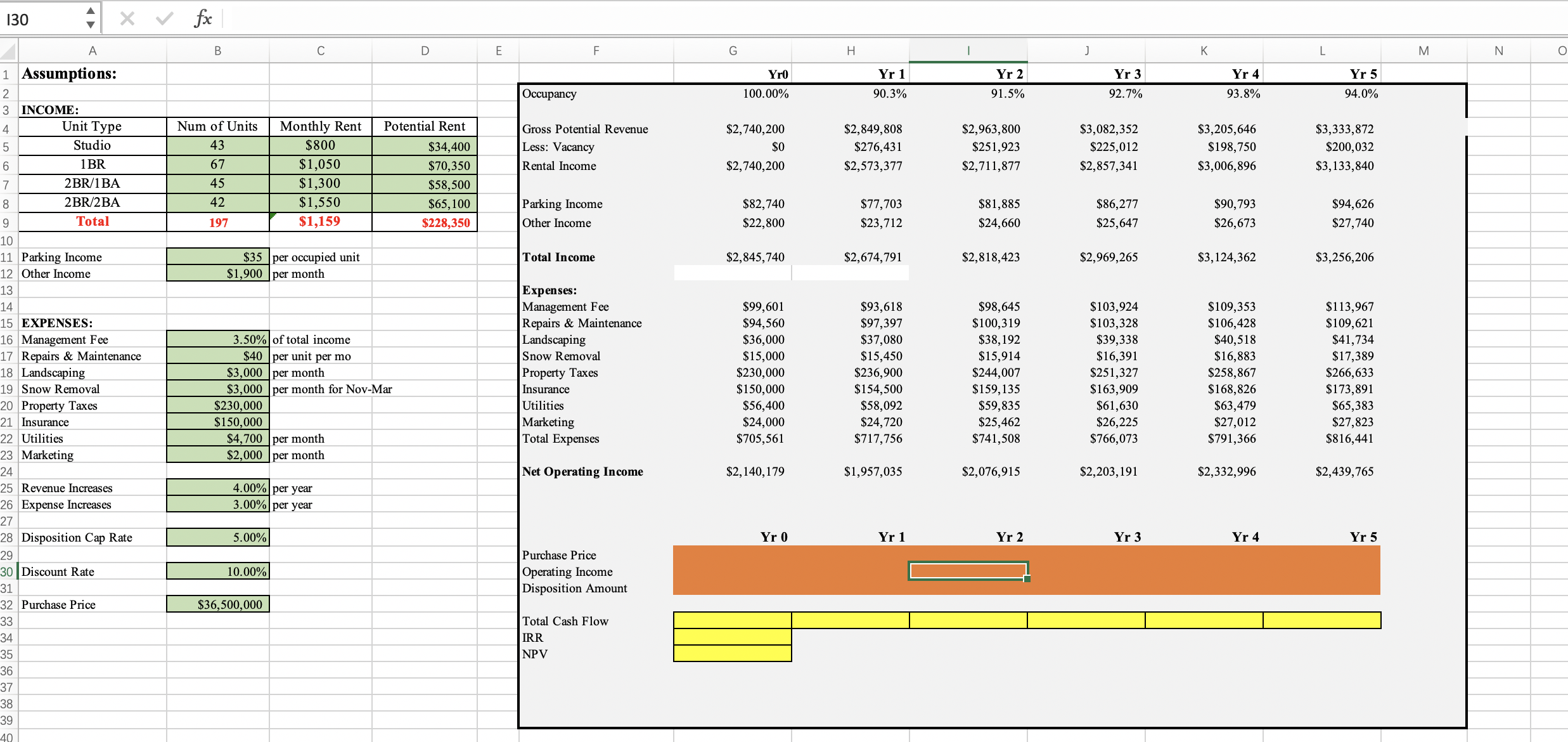 H J K L M N Assumptions: Yro Yr 1 Yr 2