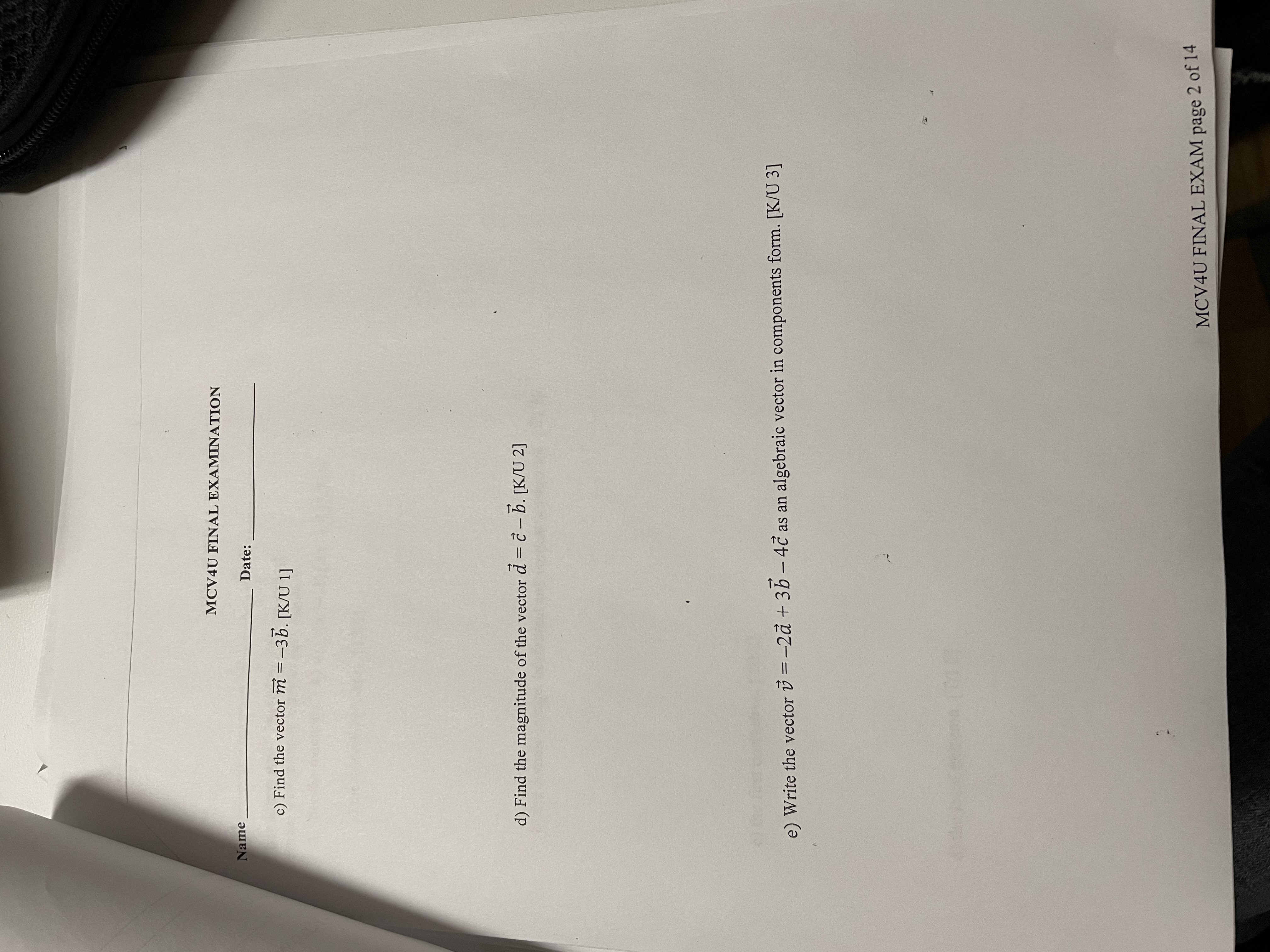 of change. [K/U 4] 2. Consider the vectors a = 21 +