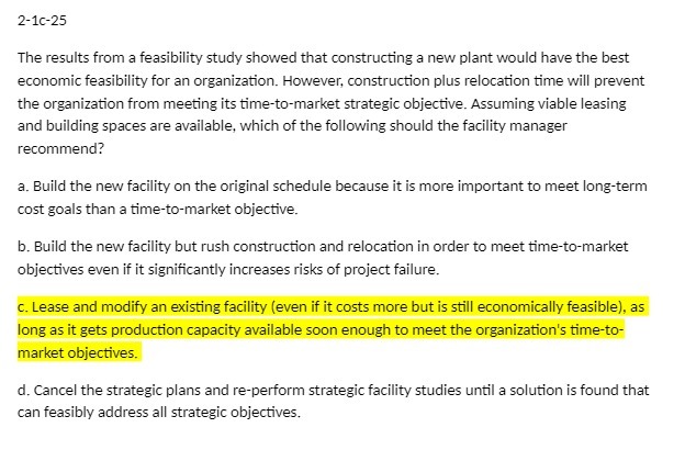  2-1c-25 The results from a feasibility study showed that constructing a