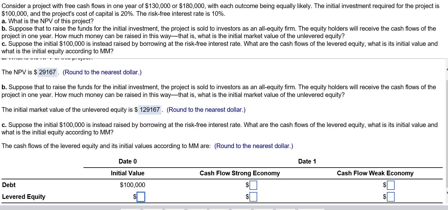 or $180,000, with each outcome being equally likely. The initial investment required