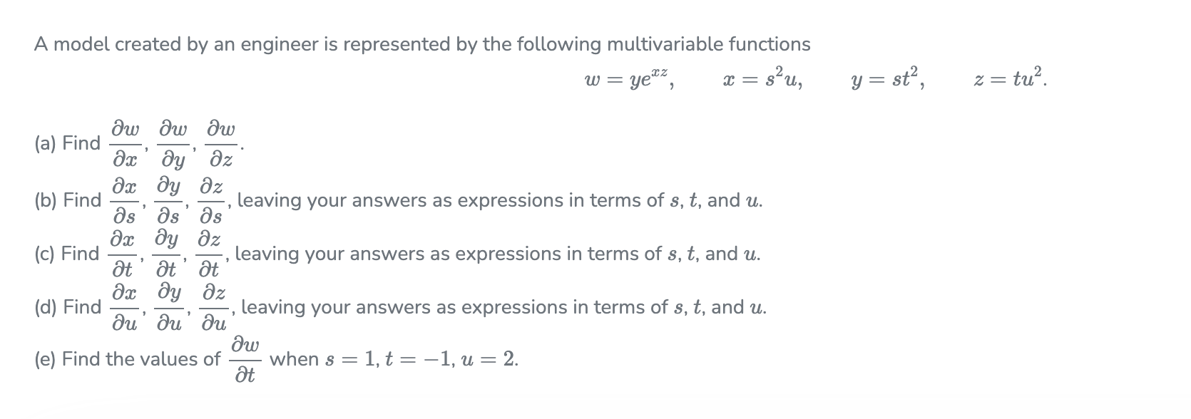 A model created by an engineer is represented by the following multivariable