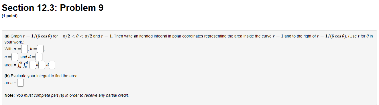 c= ], and d =[ integral = [Section 12.3: Problem 11 (1