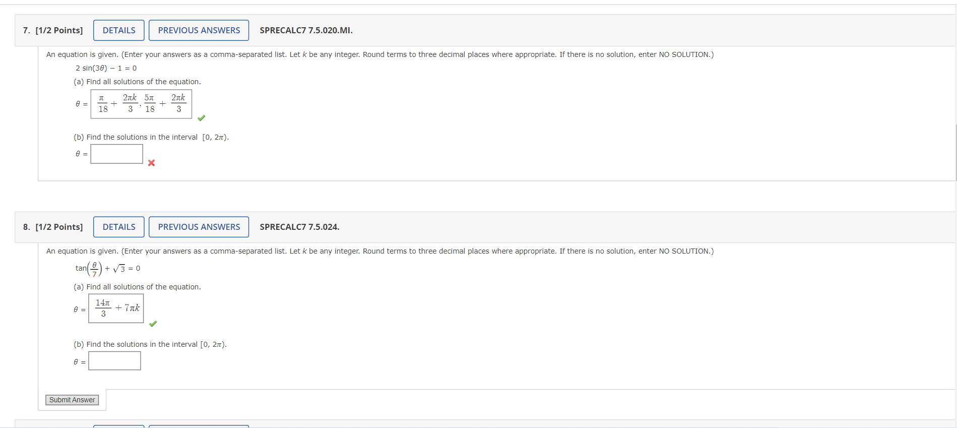 7.5.008. Solve the given equation. (Enter your answers as a comma-separated list.
