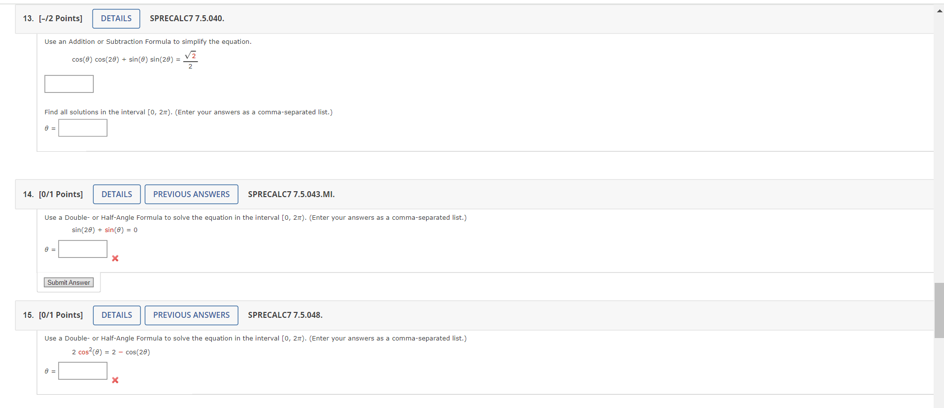 the given equation. (Enter your answers as a commaiseparated list. Let k