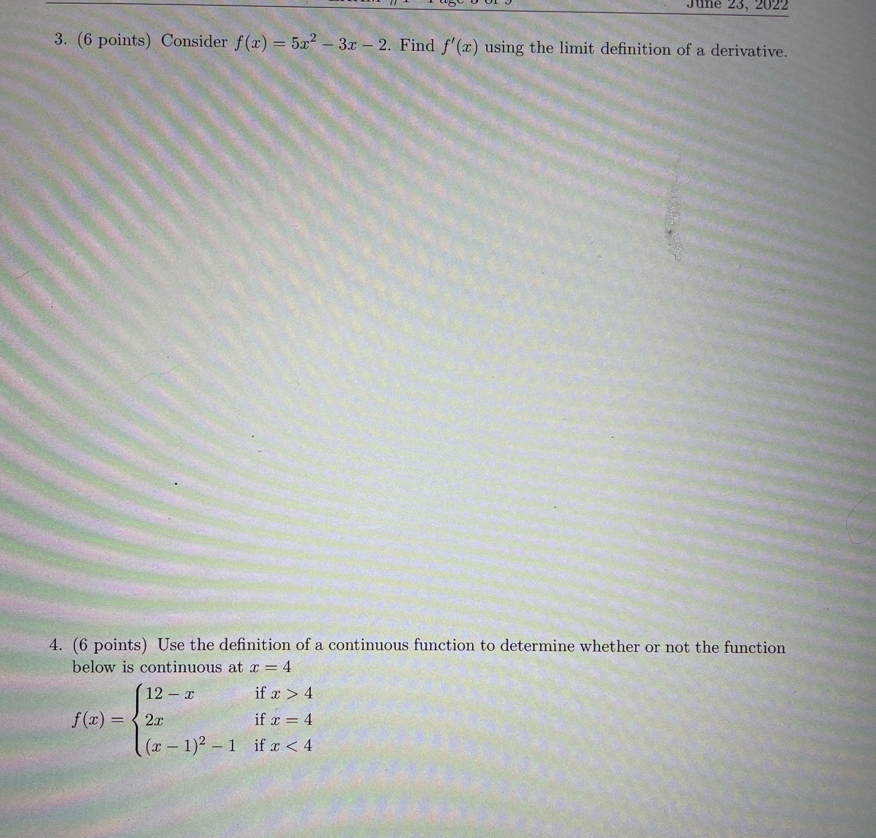  2022 3. (6 points) Consider f(x) = 5x2 - 3x -
