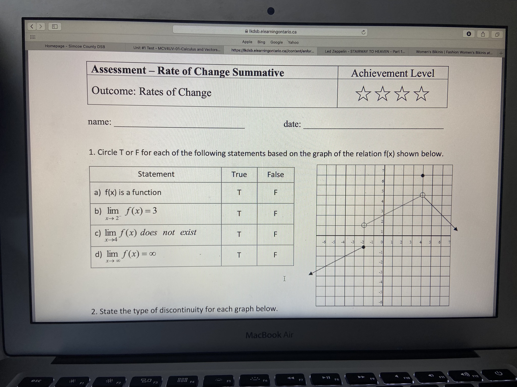f(x) shown below. Statement True False a) f(x) is a function T