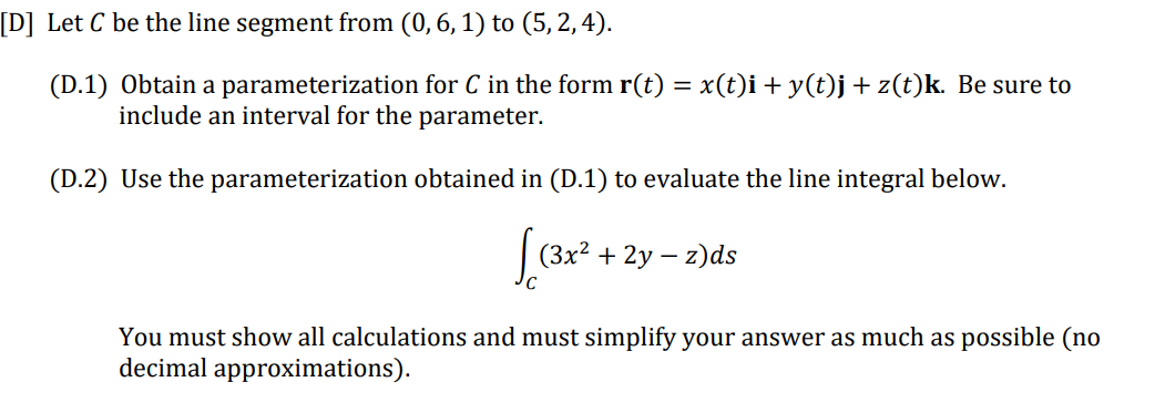 to (5, 2, 4). (DJ) Obtain a parameterization for C in the