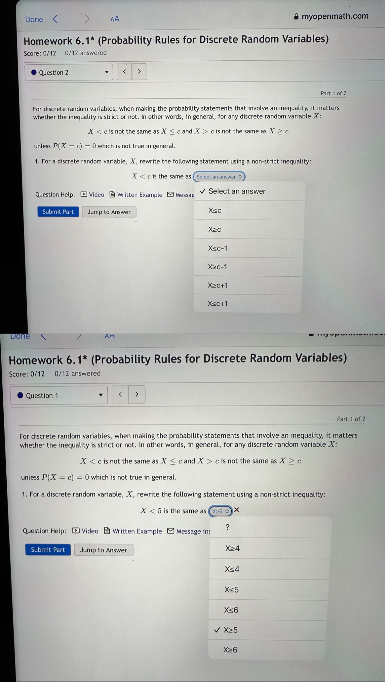 Variables) Score: 0/12 0/12 answered Question 2 Part 1 of 2 For
