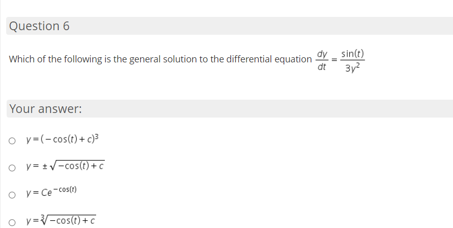 = 6. x x Your answer: 0 Y=E o v=x+|n(6) O y=x