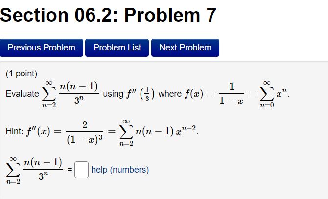 point) Given that n-0 use term by term differentiation or integration to