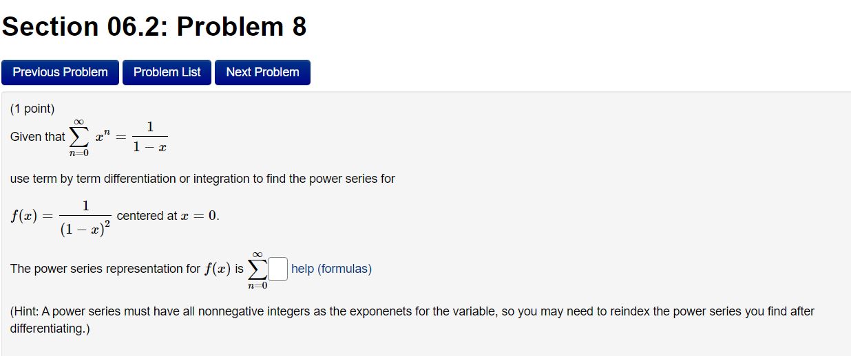 find the power series for 1 f (z) = centered at x