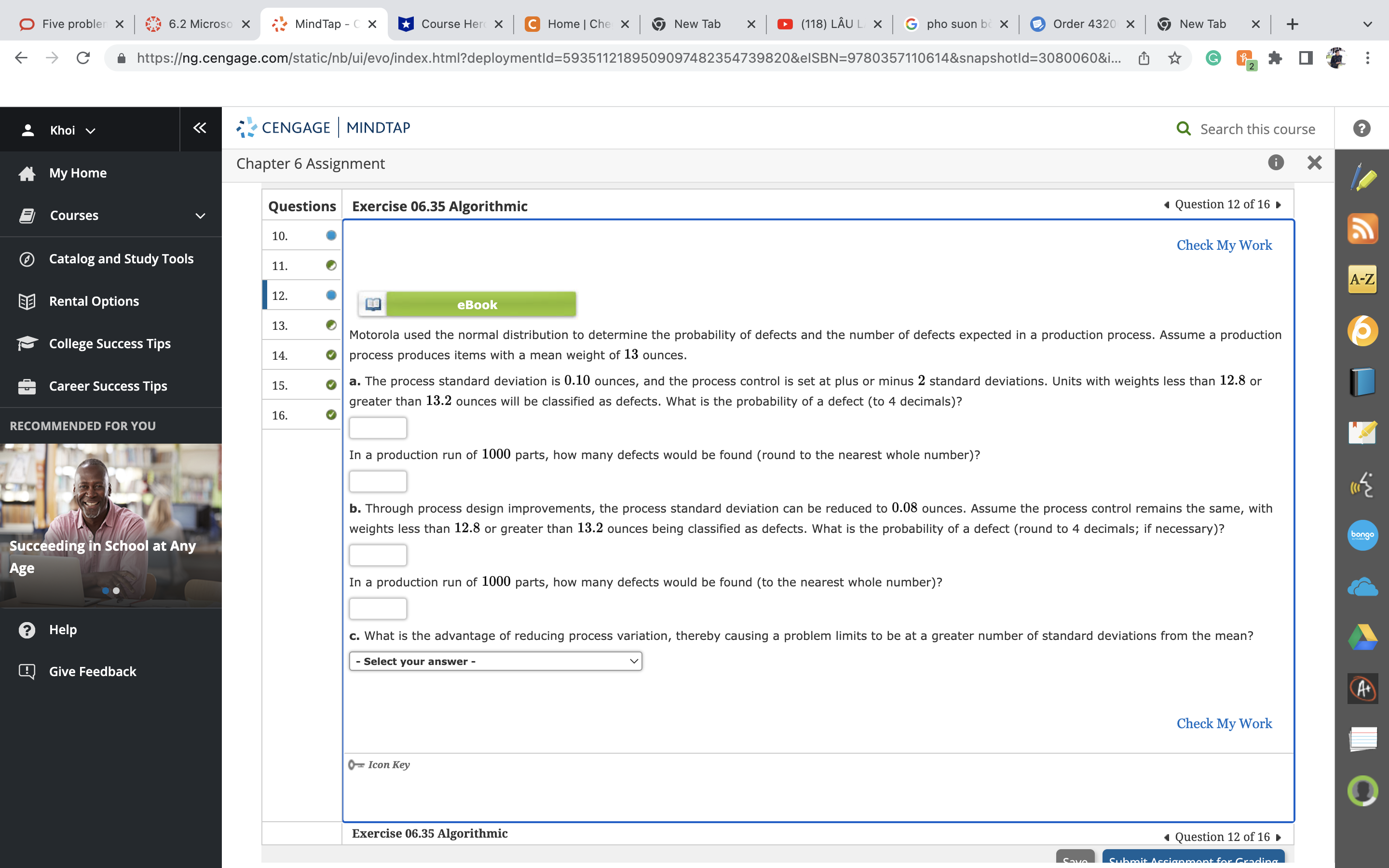  Five probler X 6.2 Microso X MindTap - C X Course