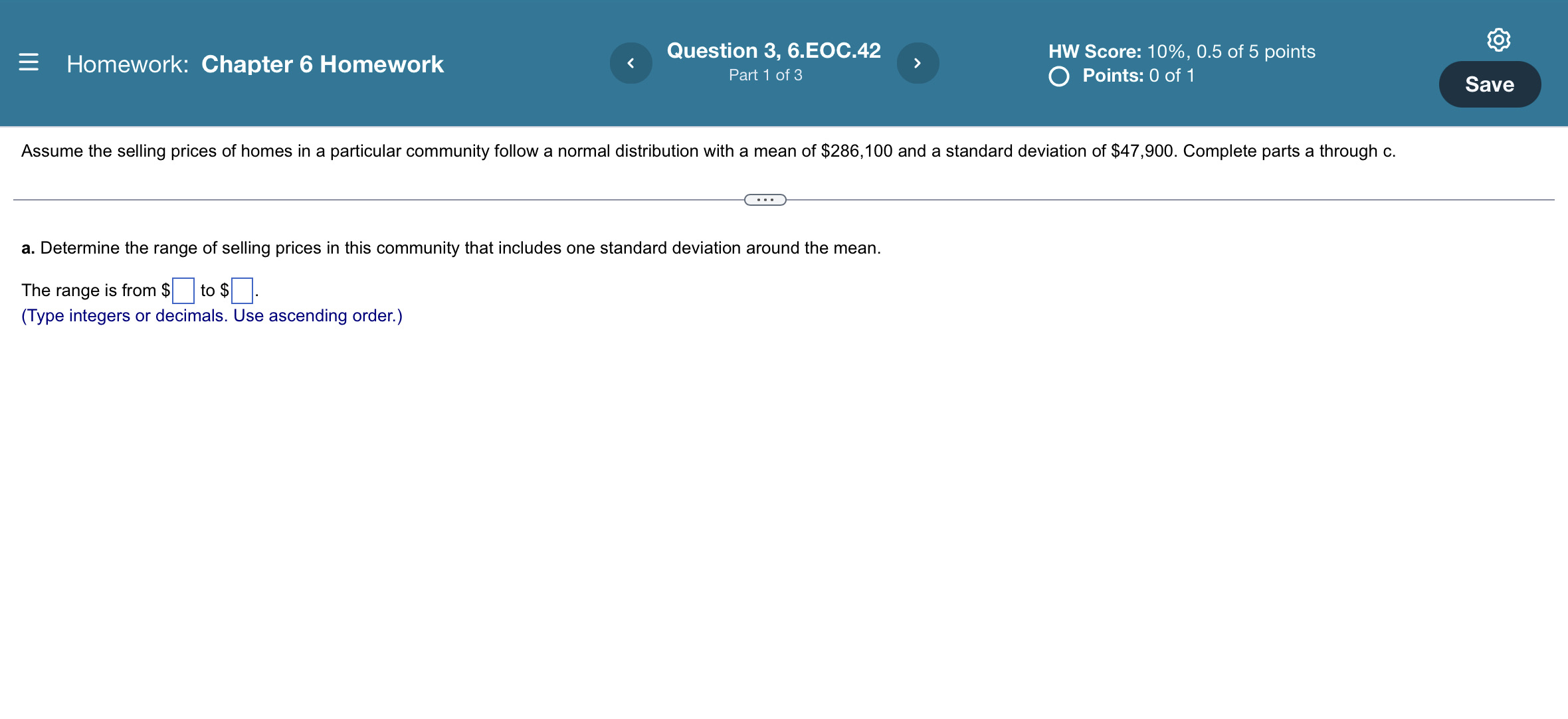 Homework: Chapter 6 Homework Question 3, 6.EOC.42 Part 1 of 3 HW