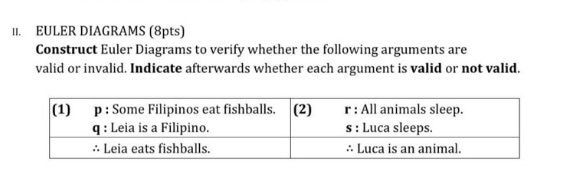 to verify whether the following arguments are valid or invalid. Indicate afterwards