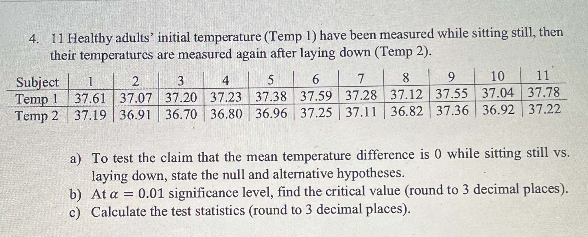 d) Use Excel Data Analysis function, at 0.01 significance level, compare