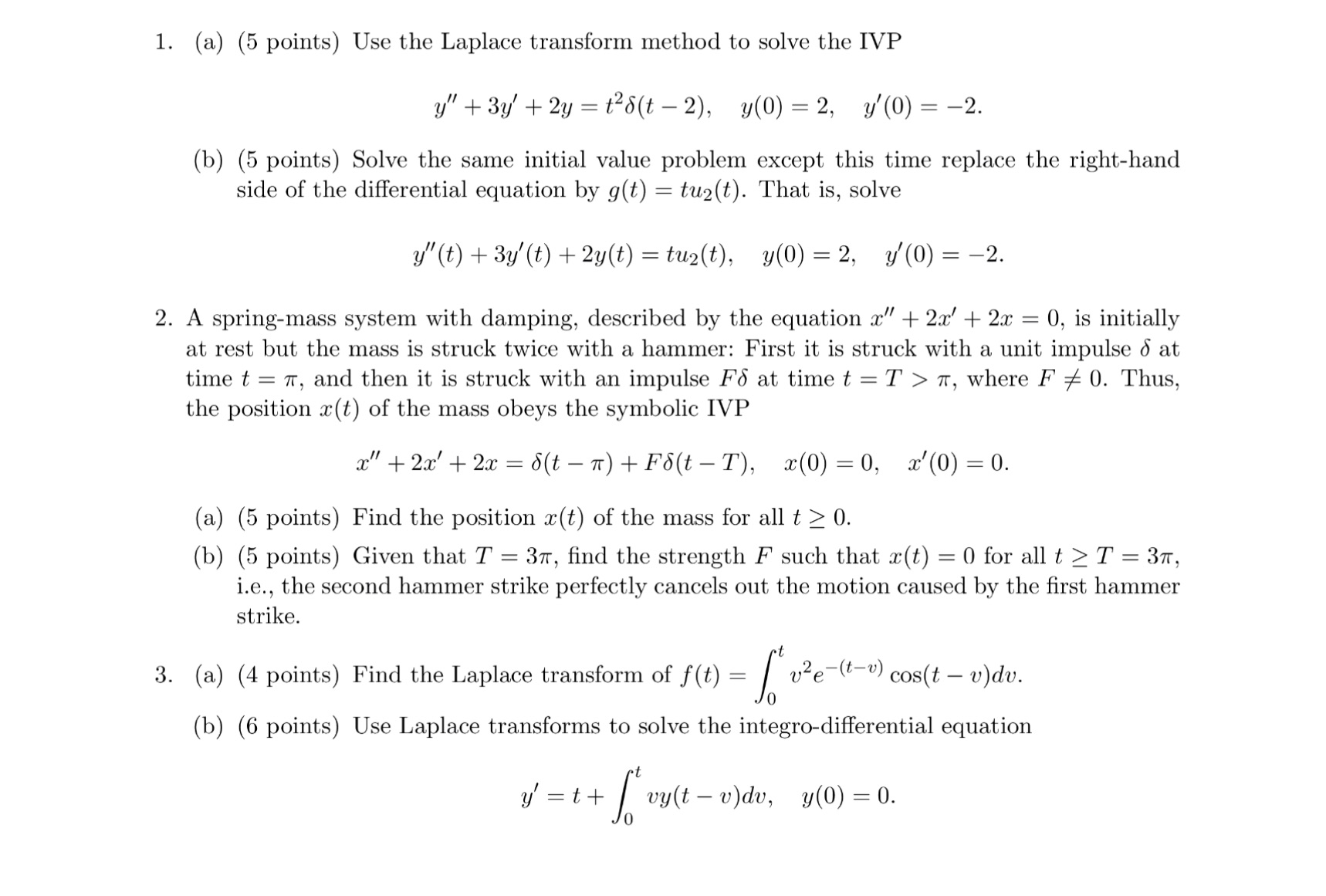 the IVP y" + 3y' + 2y = 128(t -2), y(0) =