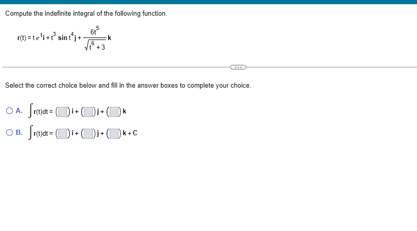 integral of the following function. r(t) = (t' - 7t,4t - 7,