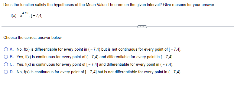 PLEASE SOLVE Does the function satisfy the hypotheses of the Mean