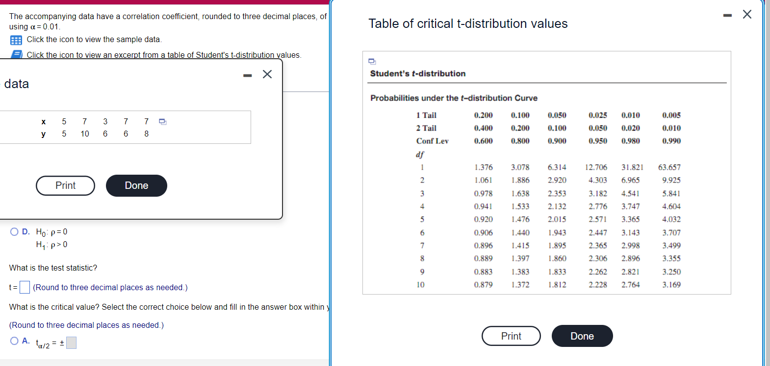 if the population correlation coefficient p is not equal to zero using